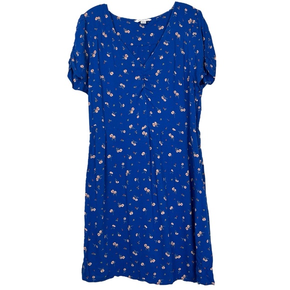 American Eagle Outfitters Dresses & Skirts - American Eagle Royal Blue Floral Retro Short Sleeve Sweetheart Mini Dress sz XL